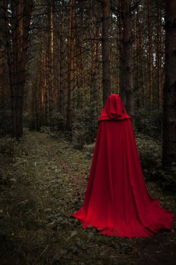 Cadılar Bayramı kavramı. Bir cadı bir yağmurluk içinde