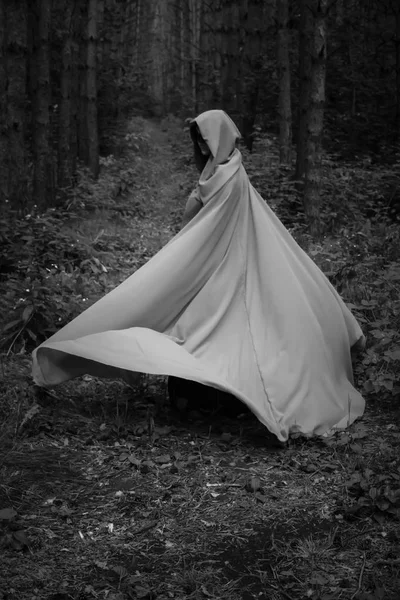 Halloween concept. Black witch in a hood — Stock Photo, Image