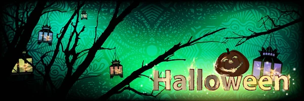 Halloween. Citrouille sur l'arbre de nuit — Image vectorielle