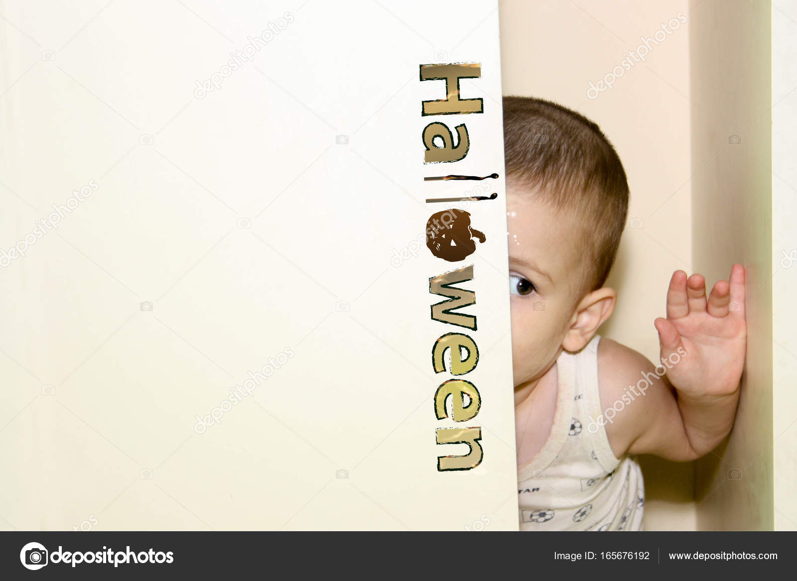 Halloween The Boy Is Hiding In The Closet Stock Photo