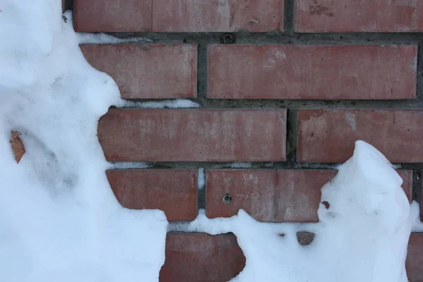 Ziegelmauer mit Schnee. Gefrierkonzept — Stockfoto