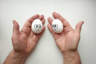 Menü kavramı. komik yumurta ve Şef