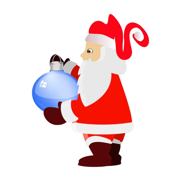 Santa Claus con bola de juguete árbol de Navidad. ilustración — Vector de stock