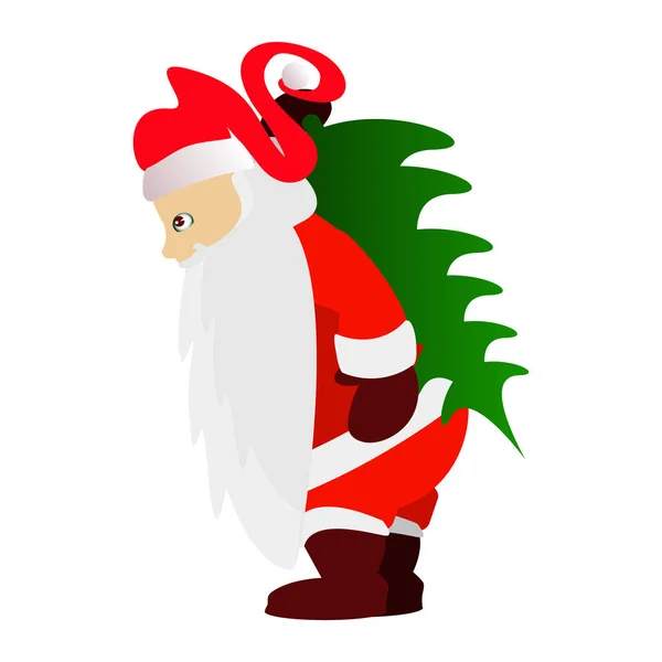 Papá Noel lleva un árbol de Navidad. sobre blanco — Vector de stock