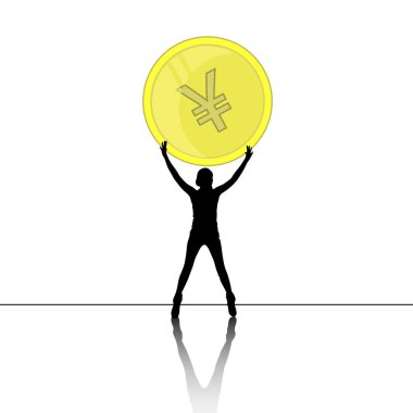 Yen Çin para. Kız kuvvet tutar.