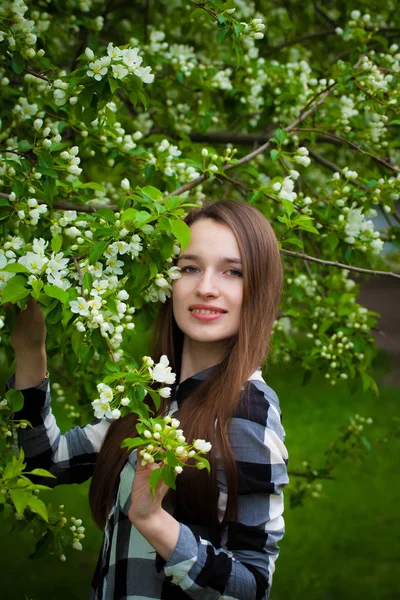 O conceito de ternura. Mulher bonita com flores . — Fotografia de Stock