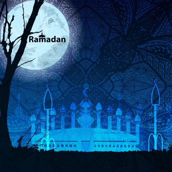 Ramadan Una Festa Tradizionale Araba Musulmana Carta Luminosa Con Mese — Vettoriale Stock