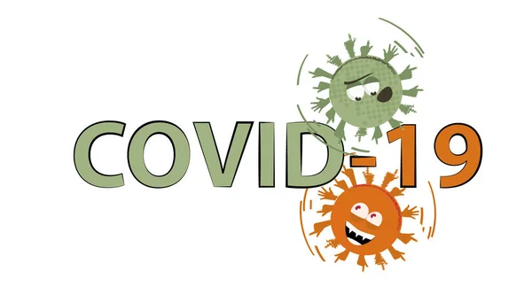 Coronavirus Covid Virüs Düz Çizim Metinli Canlı Virüs — Stok Vektör