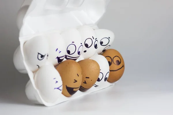 Eggs with funny and funny faces. funny eggs on a white background