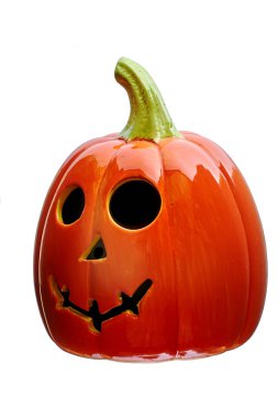 Seramik kabak arıyorum Cadılar Bayramı için izole üzerinde beyaz arka plan yaptı