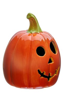 sol izole üzerinde beyaz arka plan seyir siyah gözlü Cadılar Bayramı için seramik kabak