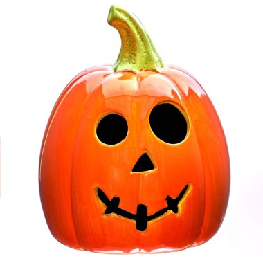  Balkabağı beyaz arka plan üzerinde izole Cadılar Bayramı yüz için