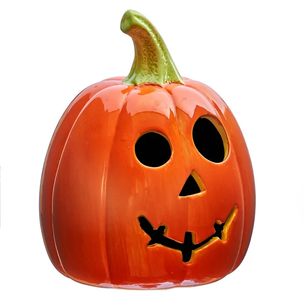Calabaza de cerámica para Halloween con los ojos negros mirando a la izquierda aislado sobre fondo blanco —  Fotos de Stock