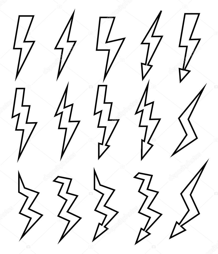 Vector Set of Sketch Thunder Lighting Icons.