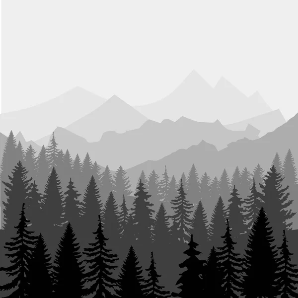 ベクトルの風景です。山と森のシルエットのパノラマ — ストックベクタ