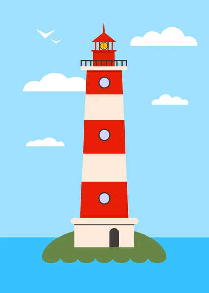 Lighthouse on Island with Navigation Light — Stock Vector