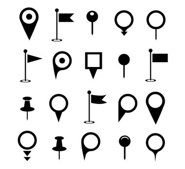 siyah vektör harita işaretçisini simgeler beyaz arka plan ayarla