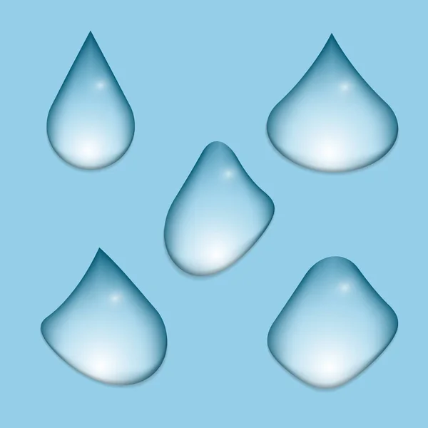 Waterdruppels realistisch. Waterdruppels geïsoleerd op blauwe vector. — Stockvector