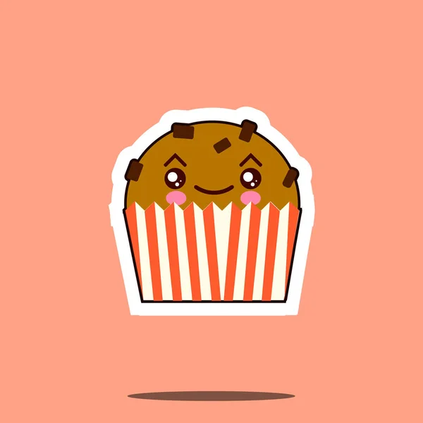 Cupcake kawaii mignon drôle émoticône icône du visage — Image vectorielle