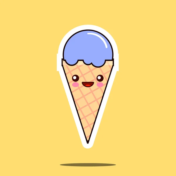 Roztomilý šťastný icecream kawaii charakter kreslené emotikony tvář ikona. — Stockový vektor