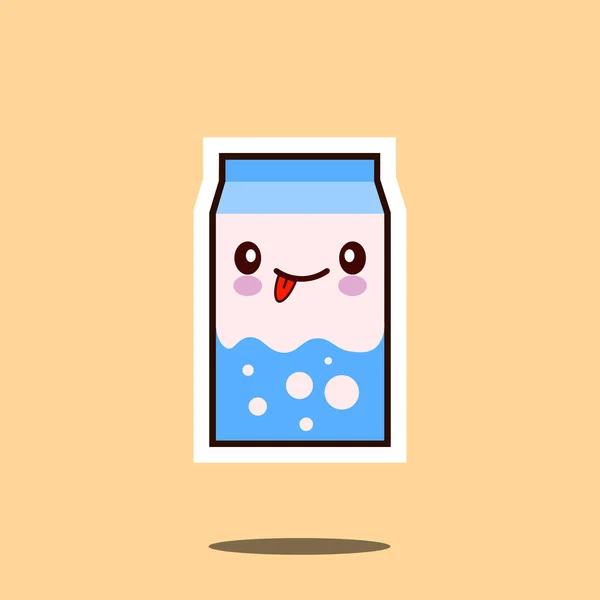 Roztomilý mléka box ikona kawaii kontejner s veselý obličej — Stockový vektor