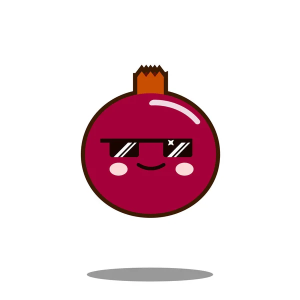 Grenade fruit dessin animé personnage icône kawaii Flat design vectoriel — Image vectorielle