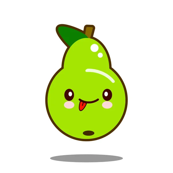 Poire fruit dessin animé personnage icône kawaii Flat design vecteur — Image vectorielle