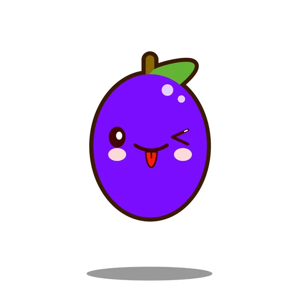 Lindo icono de personaje de dibujos animados fruta ciruela kawaii Diseño plano Vector — Vector de stock