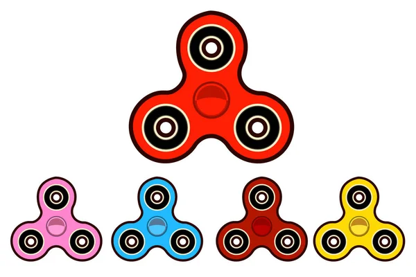 Set von Handspinnmaschinen. Fidget Spinner in verschiedenen Farben. flacher Designvektor — Stockvektor