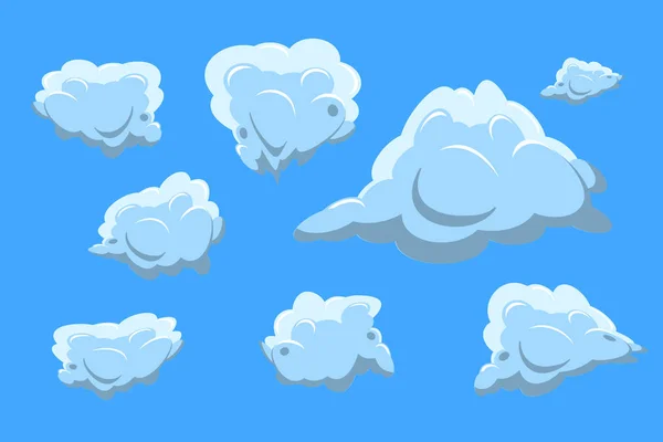 Colección de nubes sobre fondo azul. Diseño plano Vector — Archivo Imágenes Vectoriales