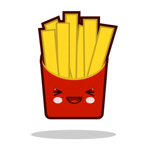 Drôle de frites icône de personnage de dessin animé kawaii fast food Design plat vecteur — Image vectorielle