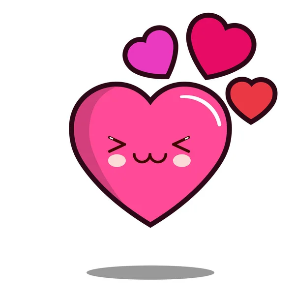 Emoticon carino amore cuore cartone animato personaggio icona kawaii Design piatto vettoriale — Vettoriale Stock
