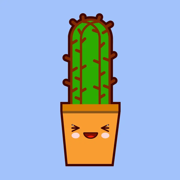 Cute cartoon cactus icon with funny face in pot kawaii plant character . Flat design Vector — Stock Vector