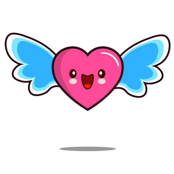 Heart cartoon character icon kawaii with wings Flat design Vector — Stock Vector