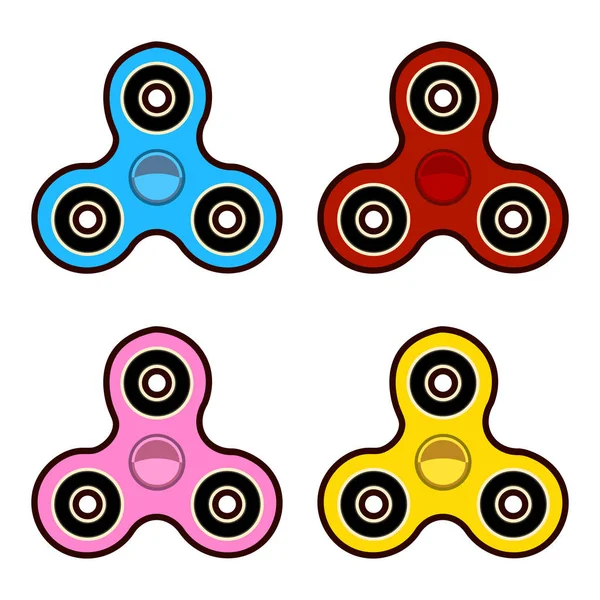 Conjunto de fidget spinners de cores diferentes Brinquedos mais populares para alívio do estresse Isolado ilustração vetorial . — Vetor de Stock