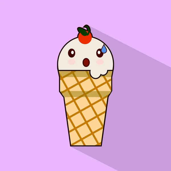 Helado personaje de dibujos animados emoticono cara aislado icono con diseño de sombra larga Vector — Archivo Imágenes Vectoriales