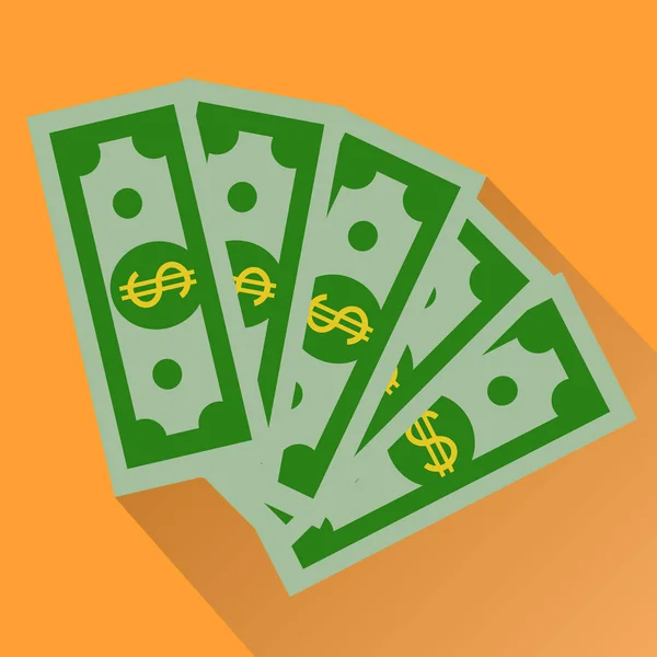 Hotovost, zelená ikona dolarů izolované na oranžové pozadí — Stockový vektor