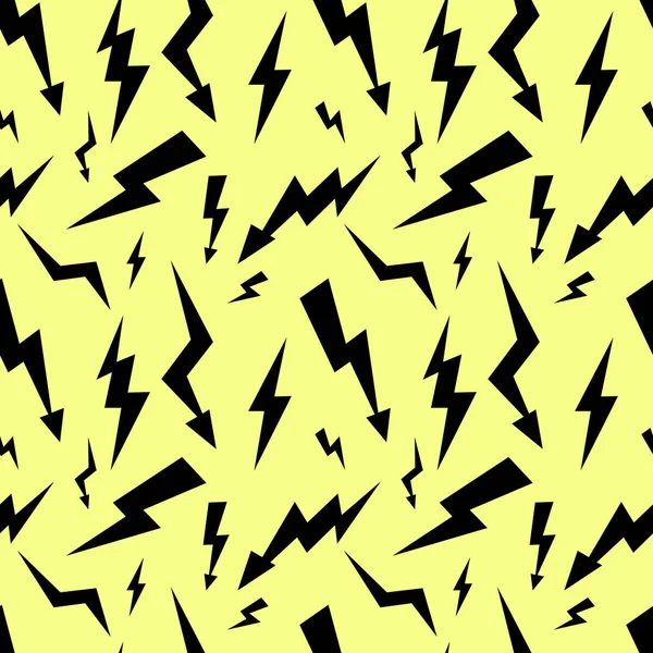 Motif haute tension sans couture sur fond jaune. Lightning Design plat Vecteur — Image vectorielle
