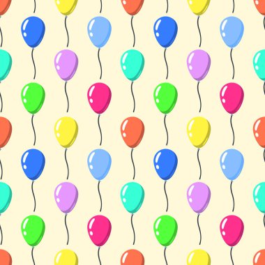 Parti balonları desen sorunsuz. Çizgi film balon celebation sarı arka plan düz tasarımı vektör