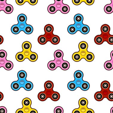 Beyaz arka plan üzerinde el Spinner Seamless modeli. Oyuncak düz tasarım vektör kıpır