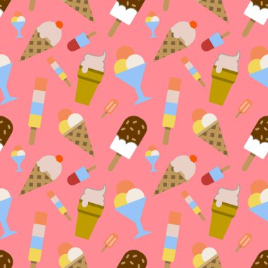 Pinkbackground düz tasarımı vektör renkli eritme dondurma seamless modeli
