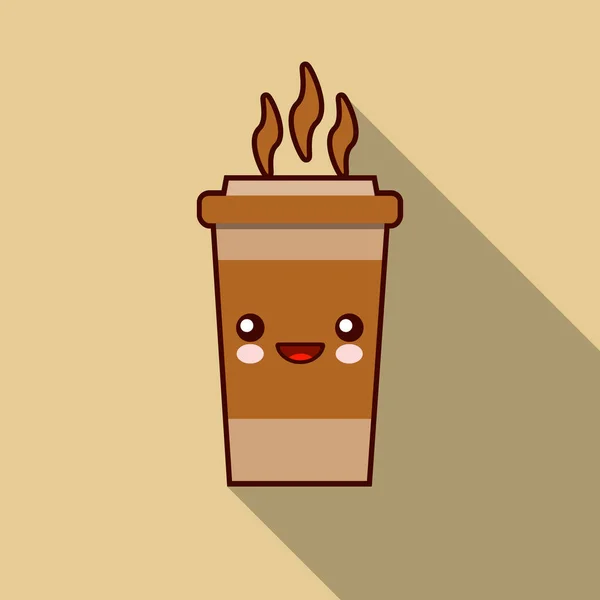 Caractère tasse de café kawaii. Modèle de logo pour les cafés. Une tasse de café souriante. Conception plate Vector — Image vectorielle