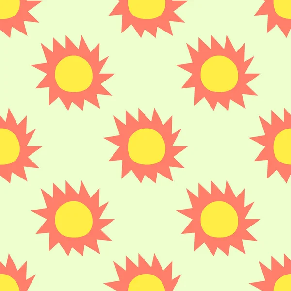 Slunce vzor bezešvé léto na žlutém pozadí plochý design vektor — Stockový vektor