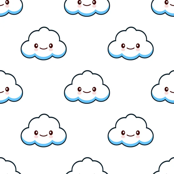 Niedlichen Wolke Zeichen kawaii nahtlose Muster flachen Design-Vektor — Stockvektor