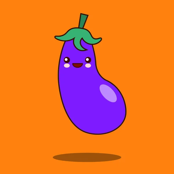 Schattig plantaardige cartoon aubergine pictogram kawaii Flat Characterdesign vectorillustratie — Stockvector