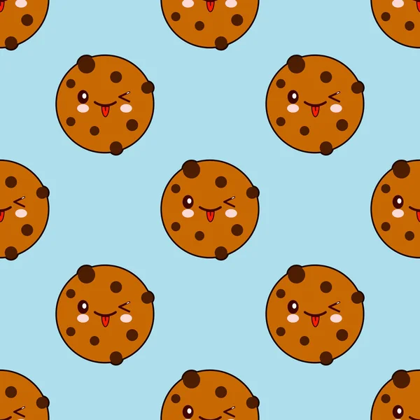 Motif sans couture avec Cookie au chocolat isolé sur fond bleu. Conception plate Illustration vectorielle — Image vectorielle