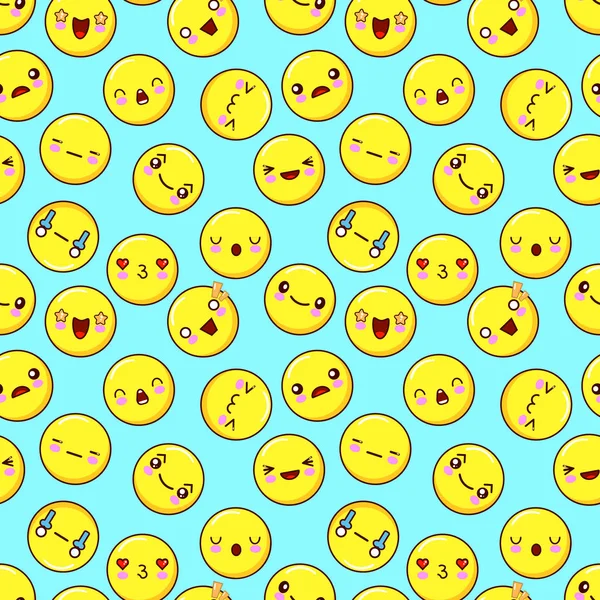 Linda cara sonriente sin costuras patrón de fondo. emoticonos emoji. Diseño plano Vector — Archivo Imágenes Vectoriales