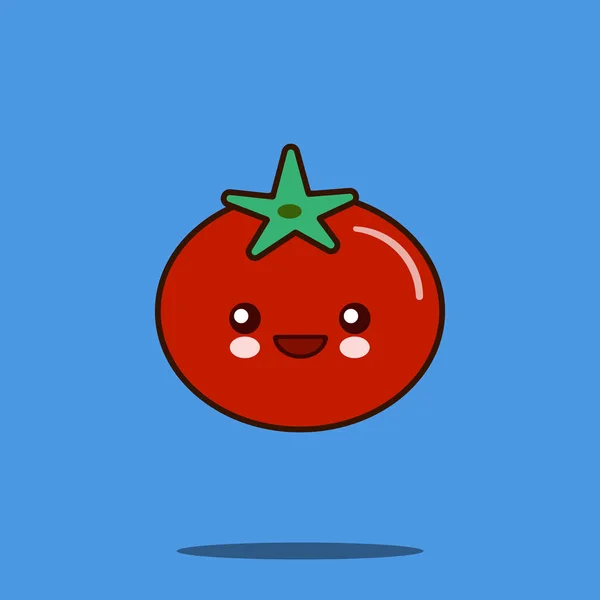 Söta grönsaker tecknade karaktär tomat ikonen kawaii leende ansikte. Platt design vektorillustration — Stock vektor