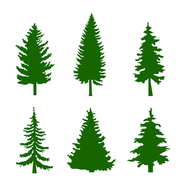 白い背景のベクトルに松の木の緑のシルエットのセットします。 — ストックベクタ