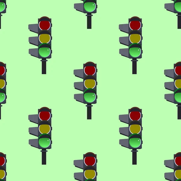 緑の背景のフラット デザイン ベクトルの緑の交通信号のシームレス パターン — ストックベクタ